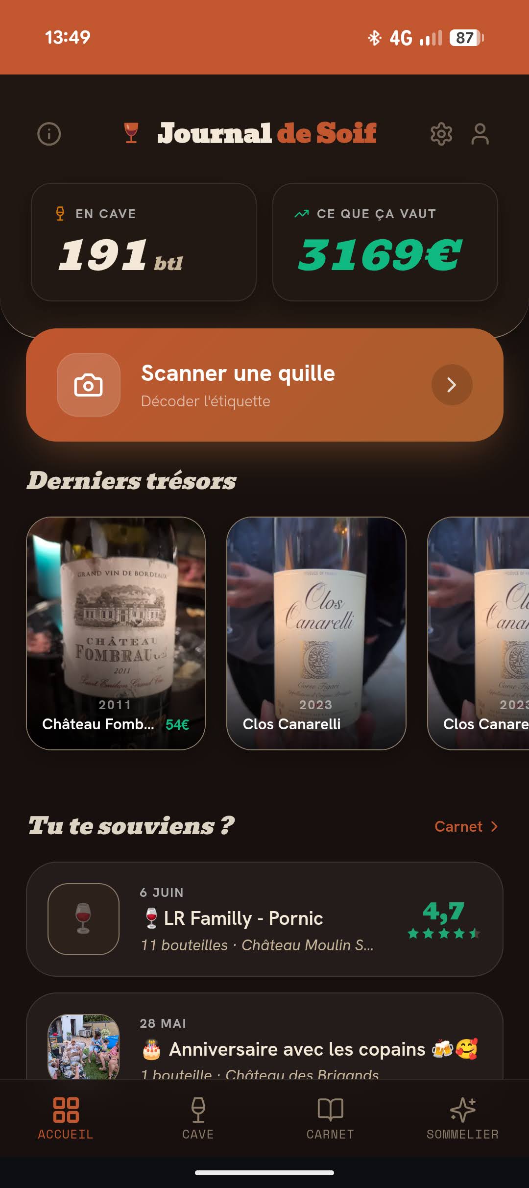 Journal de Soif — tableau de bord de la cave